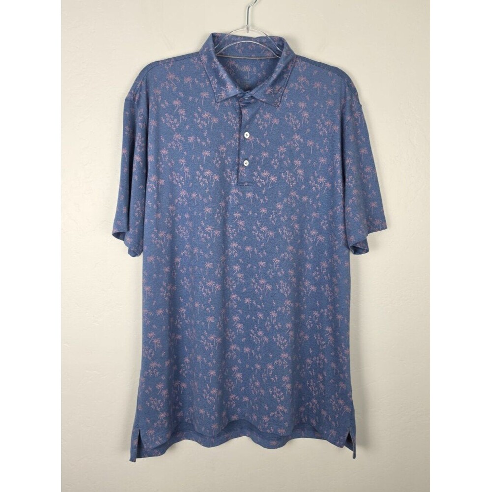 Johnnie-O Kai Polo Performance Golf Short Sleeve Flamingo Palm Blue Pink Size XL